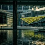 building, bank, facade, reflection, modern, urban, city, water, office building, architecture, nature, stuttgart, germany